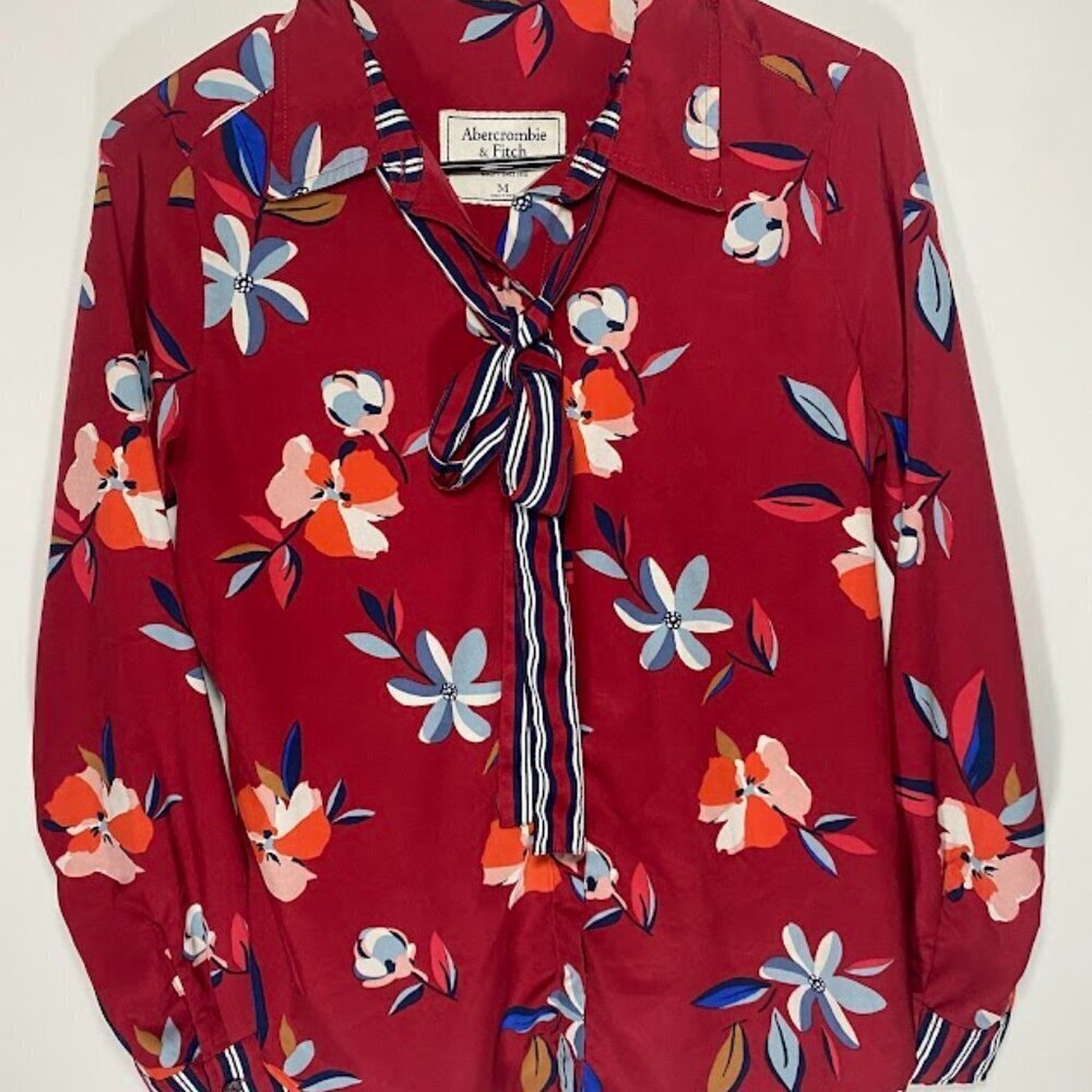 Abercrombie & Fitch Red Floral Long Sleeve Blouse